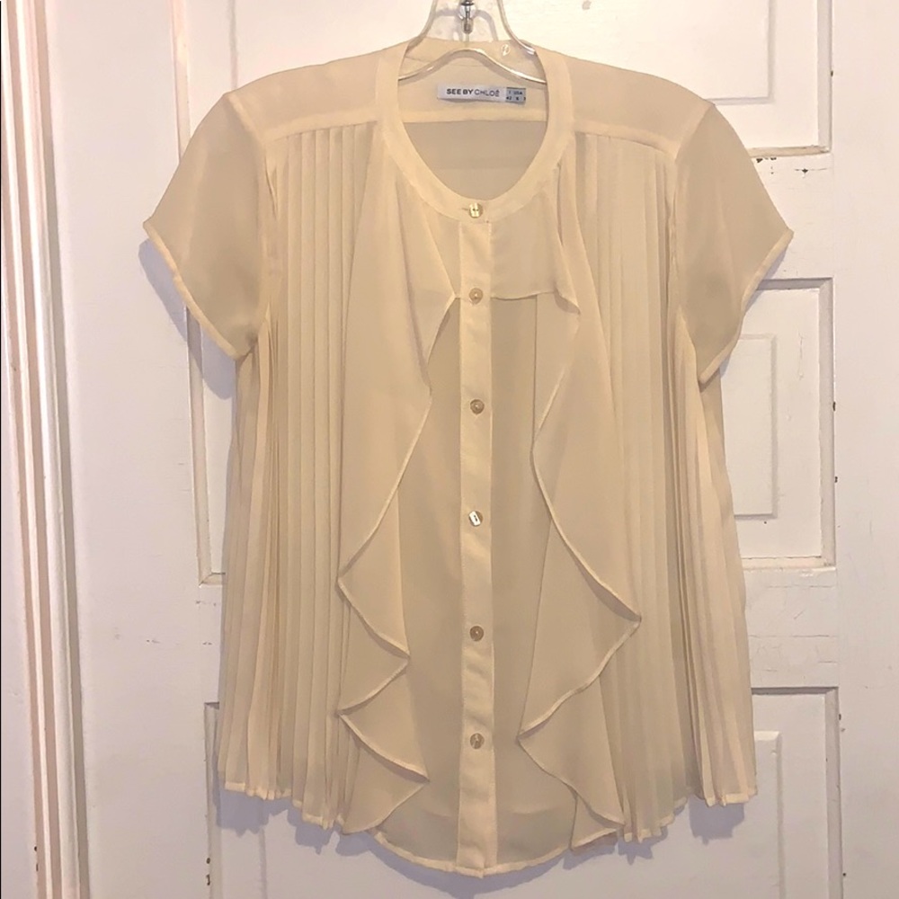 See by Chloe Cream flutter & pleated blouse sz 6